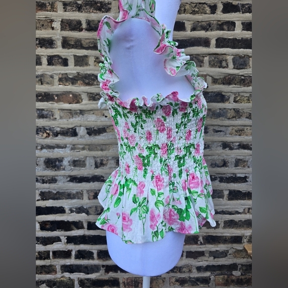 Hill House Floral Smocked Blouse - Pink and Green - Picture 3 of 4